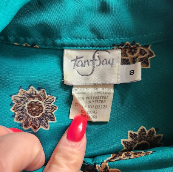 Vintage Tan Jay 2 Piece Midi Dress Set Teal Green With Floral Print Women's 8 - Picture 7 of 16